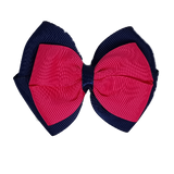 School uniform hair accessories Double Cherish Hair Bow 9cm - Navy Blue Base & Centre Ribbon Hot Pink - Pinkberry Kisses