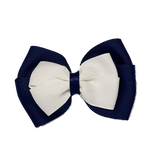  School uniform hair accessories Double Cherish Hair Bow 9cm - Navy Blue Base & Centre Ribbon White - Pinkberry Kisses