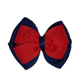 School uniform hair accessories Double Cherish Hair Bow 9cm - Navy Blue Base & Centre Ribbon Red - Pinkberry Kisses