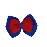School uniform hair accessories Double Cherish Hair Bow 9cm - Royal Blue Base & Centre Ribbon Red - Pinkberry Kisses