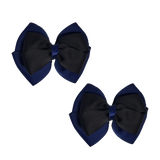 School uniform hair accessories Double Cherish Bow Non Slip Hair Clip Hair Bow Hair Tie - Navy Blue Base & Centre Ribbon 11cm Navy Blue Black - Pinkberry Kisses