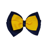 School uniform hair accessories Double Cherish Bow Non Slip Hair Clip Hair Bow Hair Tie - Navy Blue Base & Centre Ribbon 11cm Navy Blue Mazie Yellow - Pinkberry Kisses