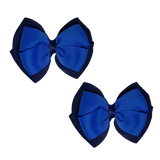 School uniform hair accessories Double Cherish Bow Non Slip Hair Clip Hair Bow Hair Tie - Navy Blue Base & Centre Ribbon 11cm Navy Blue Electric Blue - Pinkberry Kisses