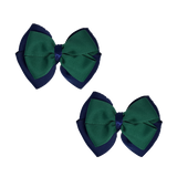 School uniform hair accessories Double Cherish Bow Non Slip Hair Clip Hair Bow Hair Tie - Navy Blue Base & Centre Ribbon 11cm Navy Blue Hunter Green - Pinkberry Kisses