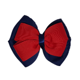 School uniform hair accessories Double Cherish Bow Non Slip Hair Clip Hair Bow Hair Tie - Navy Blue Base & Centre Ribbon 11cm Navy Blue Red - Pinkberry Kisses
