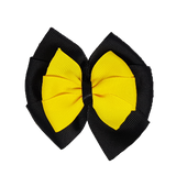 School uniform hair accessories Double Bella Bow 10cm - Black Base & Centre Ribbon Daffodil Yellow - Pinkberry Kisses