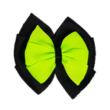 School uniform hair accessories Double Bella Bow 10cm - Black Base & Centre Ribbon Key Lime - Pinkberry Kisses