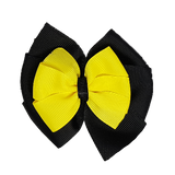 School uniform hair accessories Double Bella Bow 10cm - Black Base & Centre Ribbon Lemon - Pinkberry Kisses