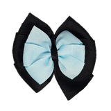 School uniform hair accessories Double Bella Bow 10cm - Black Base & Centre Ribbon Light Blue - Pinkberry Kisses