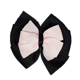 School Hair accessories Double Bella Bow 10cm Hair Clip Non Slip Hair Bows Pinkberry Kisses Black Base & Centre Ribbon Light Pink
