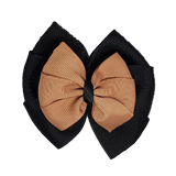 School uniform hair accessories Double Bella Bow 10cm - Black Base & Centre Ribbon Natural - Pinkberry Kisses