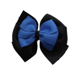 School Hair accessories Double Bella Bow 10cm Hair Clip Non Slip Hair Bows Pinkberry Kisses Black Base & Centre Ribbon Royal Blue