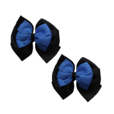 School Hair accessories Double Bella Bow 10cm Hair Clip Pair Non Slip Hair Bows Pinkberry Kisses Black Base & Centre Ribbon Royal Blue