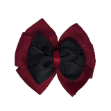 School uniform hair accessories Double Bella Hair Bow 10cm - Burgundy Base & Centre Ribbon Black - Pinkberry Kisses