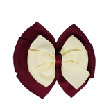 School uniform hair accessories Double Bella Hair Bow 10cm - Burgundy Base & Centre Ribbon Ivory - Pinkberry Kisses