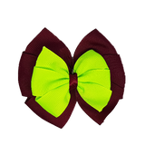School uniform hair accessories Double Bella Hair Bow 10cm - Burgundy Base & Centre Ribbon Key Lime - Pinkberry Kisses