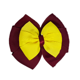 School uniform hair accessories Double Bella Hair Bow 10cm - Burgundy Base & Centre Ribbon Lemon - Pinkberry Kisses