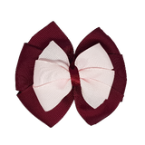School uniform hair accessories Double Bella Hair Bow 10cm - Burgundy Base & Centre Ribbon Light Pink - Pinkberry Kisses