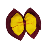 School uniform hair accessories Double Bella Hair Bow 10cm - Burgundy Base & Centre Ribbon Maize - Pinkberry Kisses