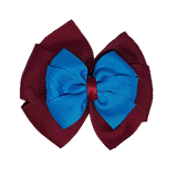 School uniform hair accessories Double Bella Hair Bow 10cm - Burgundy Base & Centre Ribbon Methyl Blue - Pinkberry Kisses
