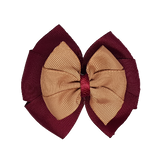 School uniform hair accessories Double Bella Hair Bow 10cm - Burgundy Base & Centre Ribbon Natural - Pinkberry Kisses