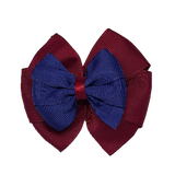 School uniform hair accessories Double Bella Hair Bow 10cm - Burgundy Base & Centre Ribbon Navy Blue - Pinkberry Kisses