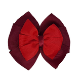 School uniform hair accessories Double Bella Hair Bow 10cm - Burgundy Base & Centre Ribbon Red - Pinkberry Kisses