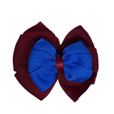 School uniform hair accessories Double Bella Hair Bow 10cm - Burgundy Base & Centre Ribbon Royal Blue - Pinkberry Kisses