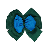 School uniform hair accessories Double Bella Bow 10cm - Dark Green Base & Centre Ribbon Methyl Blue - Pinkberry Kisses