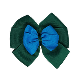 School uniform hair accessories Double Bella Bow 10cm - Dark Green Base & Centre Ribbon Methyl Blue - Pinkberry Kisses Non Slip Hair Clip