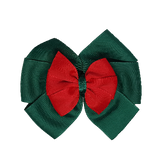 School uniform hair accessories Double Bella Bow 10cm - Dark Green Base & Centre Ribbon Red - Pinkberry Kisses