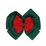 School uniform hair accessories Double Bella Bow 10cm - Dark Green Base & Centre Ribbon Red - Pinkberry Kisses Non Slip Hair Clip