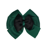School uniform hair accessories Double Bella Bow 10cm - Hunter Green Base & Centre Ribbon Black - Pinkberry Kisses Non Slip Hair Clip