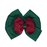 School uniform hair accessories Double Bella Bow 10cm - Dark Green Base & Centre Ribbon Burgundy - Pinkberry Kisses Non Slip Hair Clip