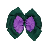 School uniform hair accessories Double Bella Bow 10cm - Dark Green Base & Centre Ribbon Grape - Pinkberry Kisses Non Slip Hair Clip