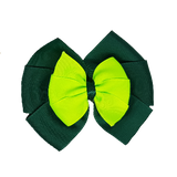 School uniform hair accessories Double Bella Bow 10cm - Dark Green Base & Centre Ribbon Key Lime - Pinkberry Kisses Non Slip Hair Clip