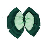 School uniform hair accessories Double Bella Bow 10cm - Dark Green Base & Centre Ribbon Light Green - Pinkberry Kisses Non Slip Hair Clip