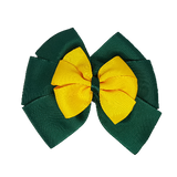 School uniform hair accessories Double Bella Bow 10cm - Dark Green Base & Centre Ribbon Maize - Pinkberry Kisses Non Slip Hair Clip