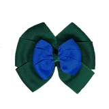 School uniform hair accessories Double Bella Bow 10cm - Dark Green Base & Centre Ribbon Royal Blue - Pinkberry Kisses