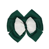 School uniform hair accessories Double Bella Bow 10cm - Dark Green Base & Centre Ribbon White - Pinkberry Kisses