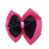 School uniform hair accessories Double Bella Bow 10cm School Non Slip Hair Clip - Pinkberry Kisses Hot Pink Base & Centre Ribbon Black
