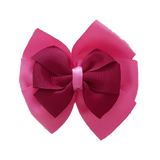 School uniform hair accessories Double Bella Bow 10cm School Non Slip Hair Clip - Pinkberry Kisses Hot Pink Base & Centre Ribbon Burgundy