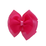 School uniform hair accessories Double Bella Bow 10cm School Non Slip Hair Clip - Pinkberry Kisses Hot Pink Base & Centre Ribbon Shocking Pink