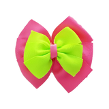 School uniform hair accessories Double Bella Bow 10cm School Non Slip Hair Clip - Pinkberry Kisses Hot Pink Base & Centre Ribbon Key Lime