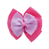 School uniform hair accessories Double Bella Bow 10cm School Non Slip Hair Clip - Pinkberry Kisses Hot Pink Base & Centre Ribbon Light Orchid