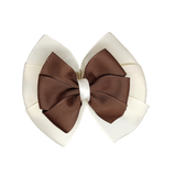 School uniform hair accessories Double Bella Hair Bow 10cm - Ivory Base & Centre Ribbon Brown - Pinkberry Kisses