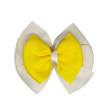 School uniform hair accessories Double Bella Hair Bow 10cm - Ivory Base & Centre Ribbon Daffodil Yellow - Pinkberry Kisses