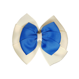 School uniform hair accessories Double Bella Hair Bow 10cm - Ivory Base & Centre Ribbon Electric Blue - Pinkberry Kisses