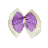 School uniform hair accessories Double Bella Hair Bow 10cm - Ivory Base & Centre Ribbon Grape - Pinkberry Kisses