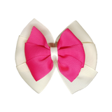 School uniform hair accessories Double Bella Hair Bow 10cm - Ivory Base & Centre Ribbon Hot Pink - Pinkberry Kisses